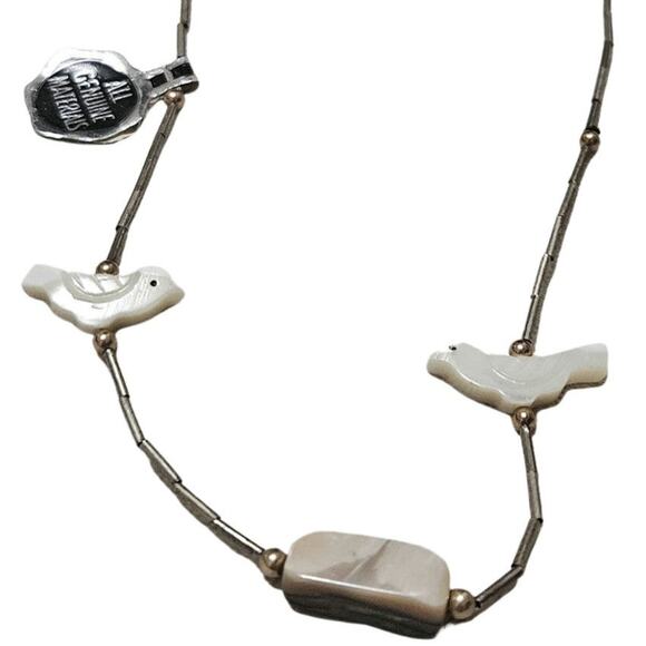 1970s Bird Effigy Single Strand MOP Liquid Silver Beads Vintage Necklace - Picture 2 of 5